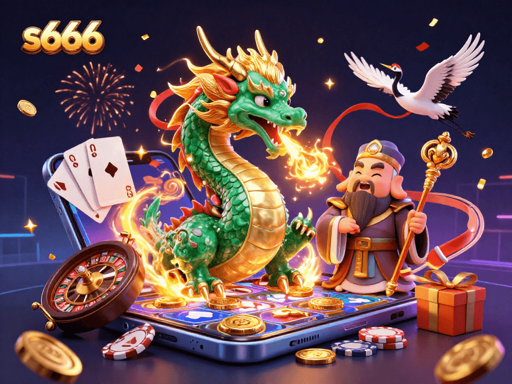 Spin the reels with s666's vibrant online casino featuring lucky symbols and festive energy.