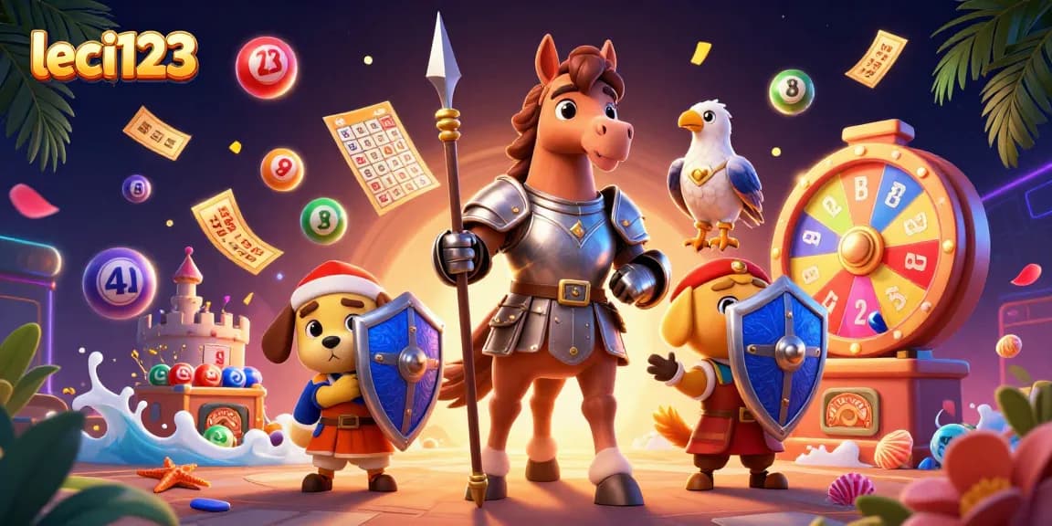 Experience exciting gaming with leci123, highlighted by vibrant lottery elements and characters.