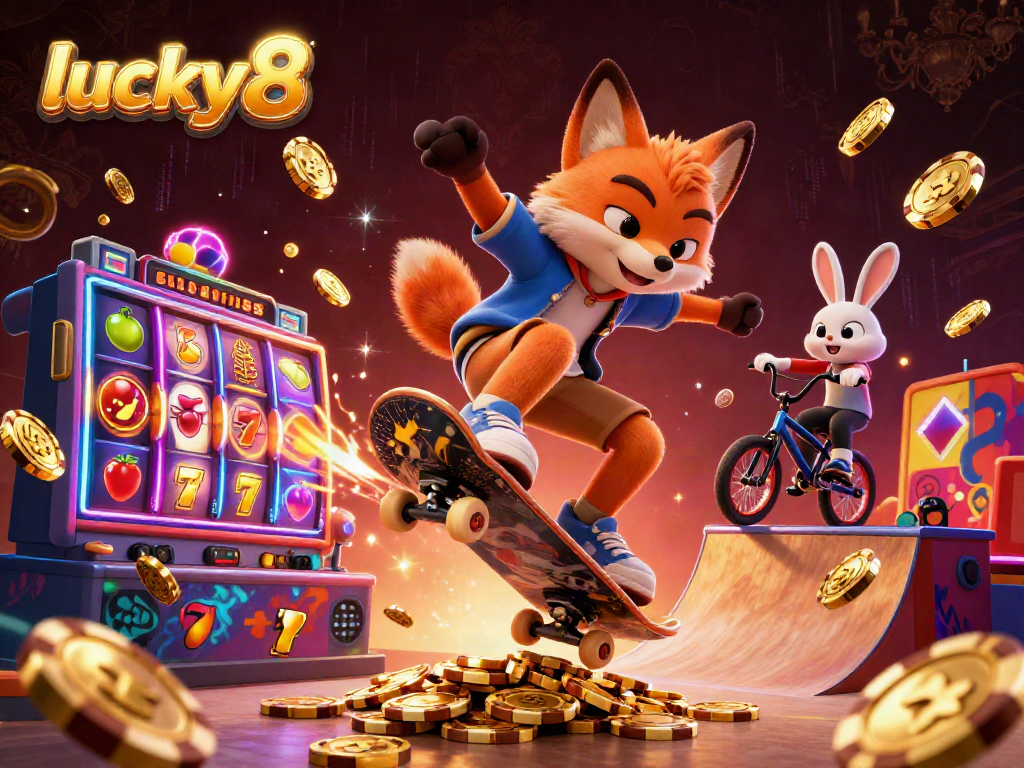Experience exciting gameplay at lucky8 with vibrant slots and casino elements in this lively illustration.