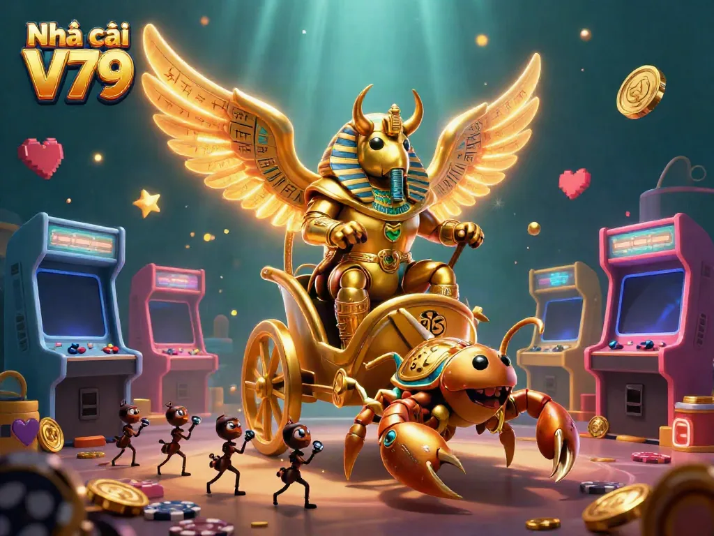 Engage with Nhà cái V79 through an exciting casino-themed illustrated scene showing vibrant characters and immersive game elements.