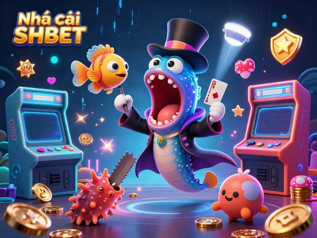 Engage with Nhà cái SHBET as a deep-sea eel performs card tricks, spotlighted by an anglerfish in an underwater casino.