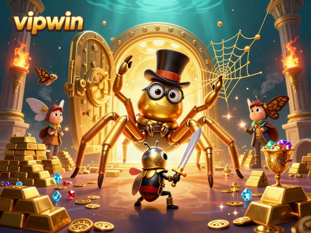 Experience the thrill of vipwin as the golden tarantula weaves a web of fortune among casino treasures.