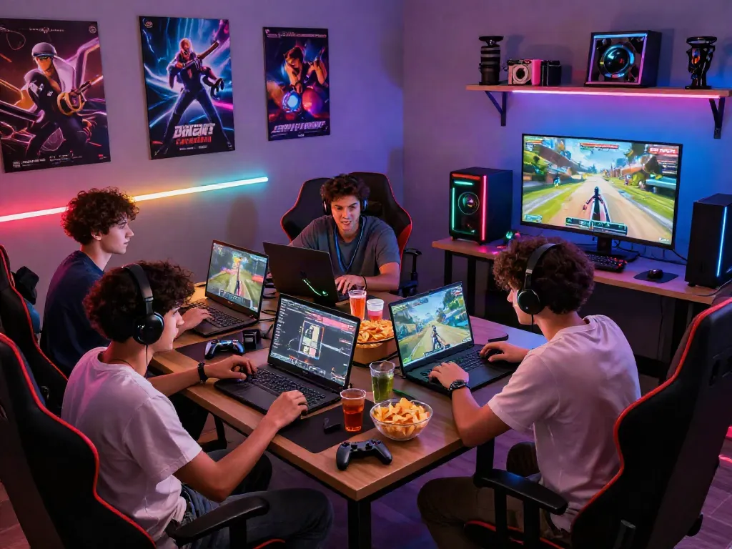 Friends playing garuda404 online multiplayer game together in vibrant gaming setup.