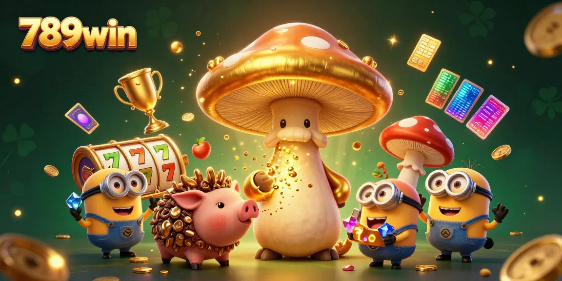 Experience magical casino fun with 789win's golden wizard and treasures in this vibrant scene.