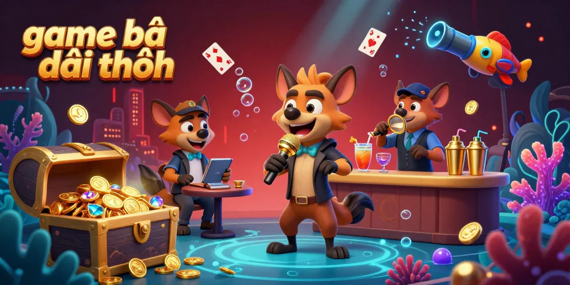 Experience the comedy of game bài đổi thưởng with lively hyenas in a vibrant casino scene filled with bubbles and gold.