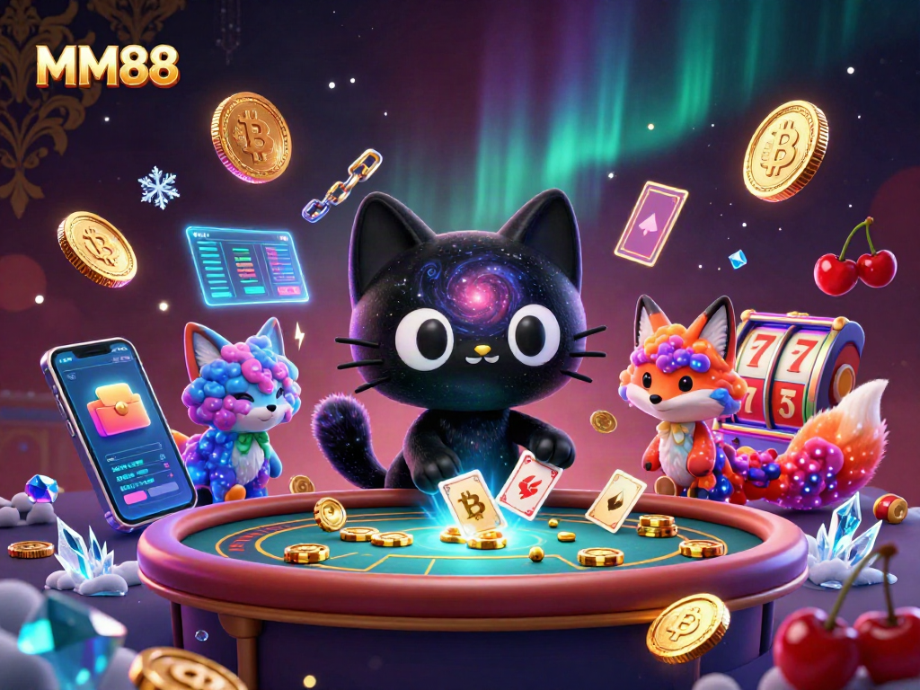 Win big at MM88 with a cosmic casino scene featuring lively characters and vibrant gaming elements