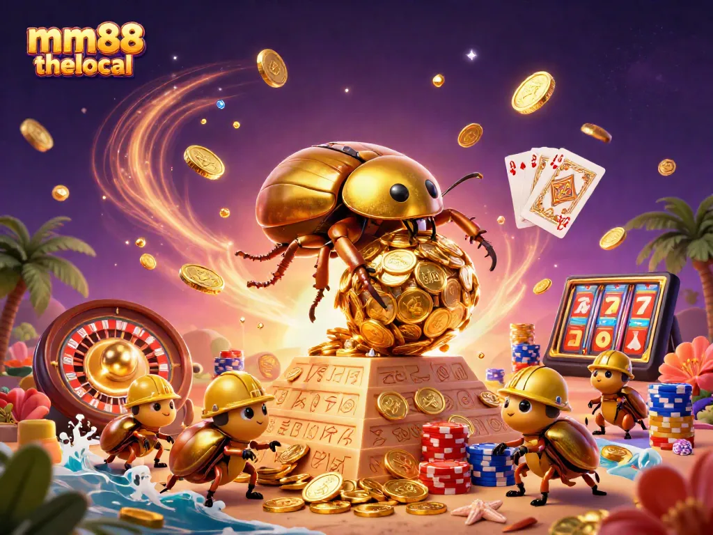Engage with mm88 thelocal as golden beetles interact in a vibrant casino world.