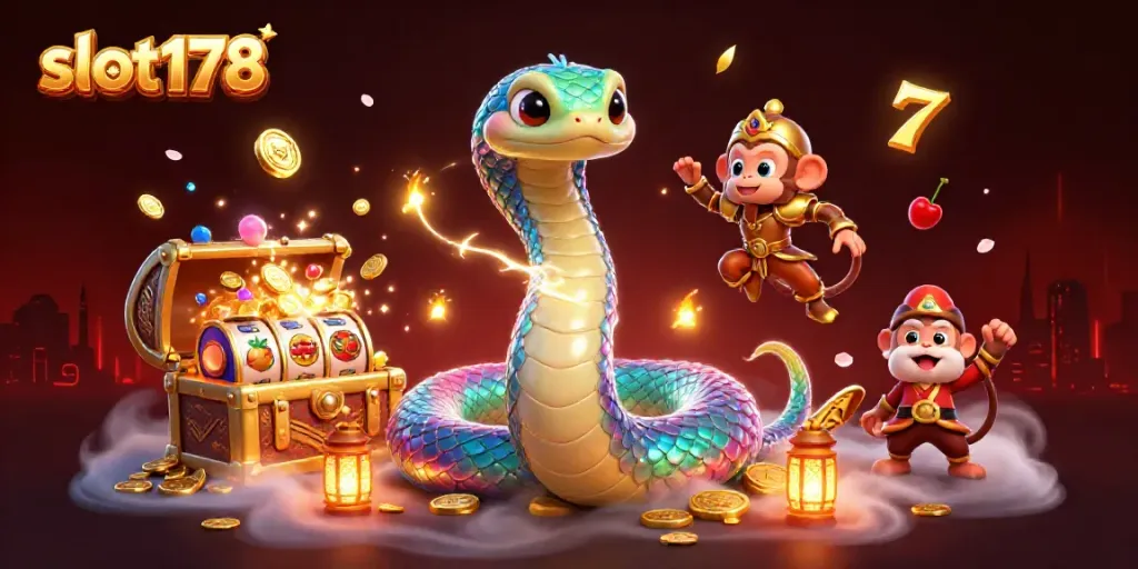 Play and win at slot178 with colorful treasures and vibrant creatures in a magical casino world.