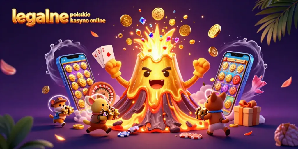 Experience thrilling games at legalne polskie kasyno online with a golden volcano erupting treasures.