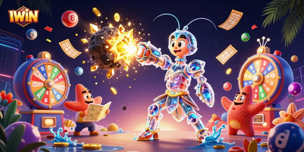 IWIN energizes gameplay with a vibrant galaxy scene filled with dynamic lottery elements and golden prizes.