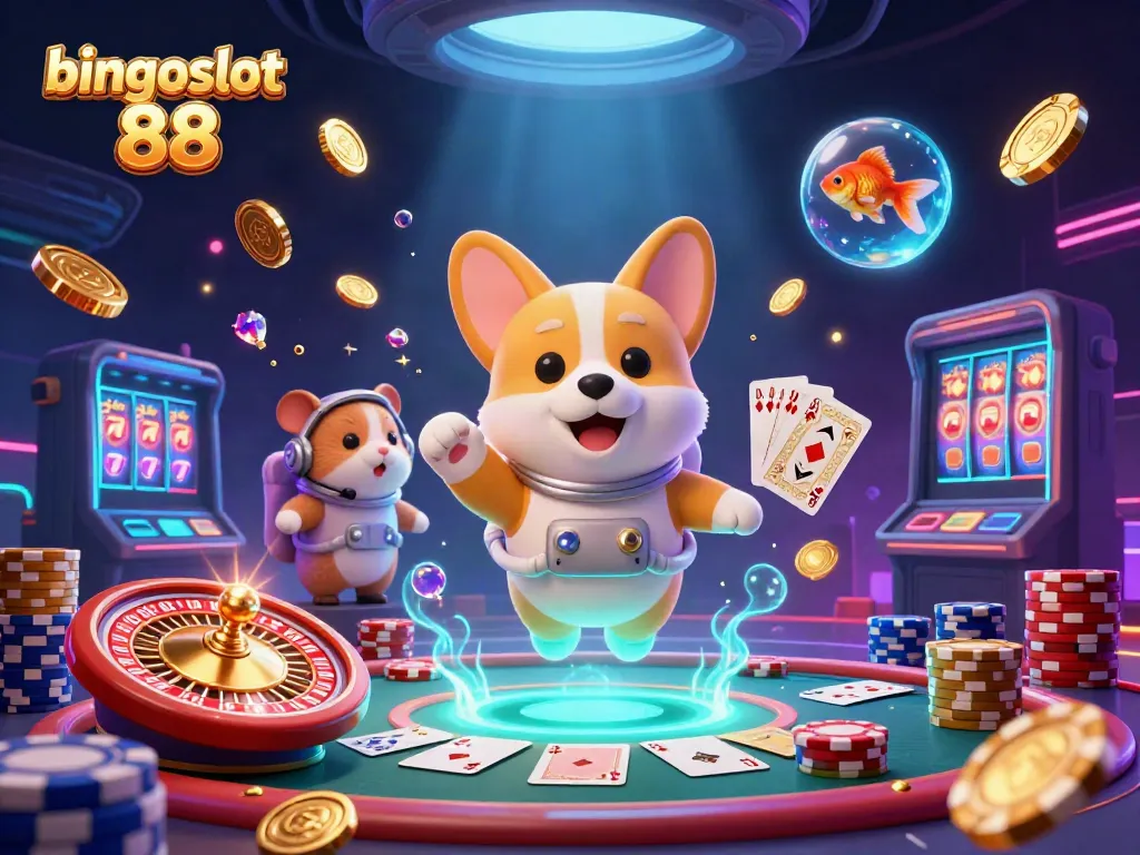 Permainan kasino menarik di bingoslot 88 dengan karakter kartun dan elemen yang menggoda.