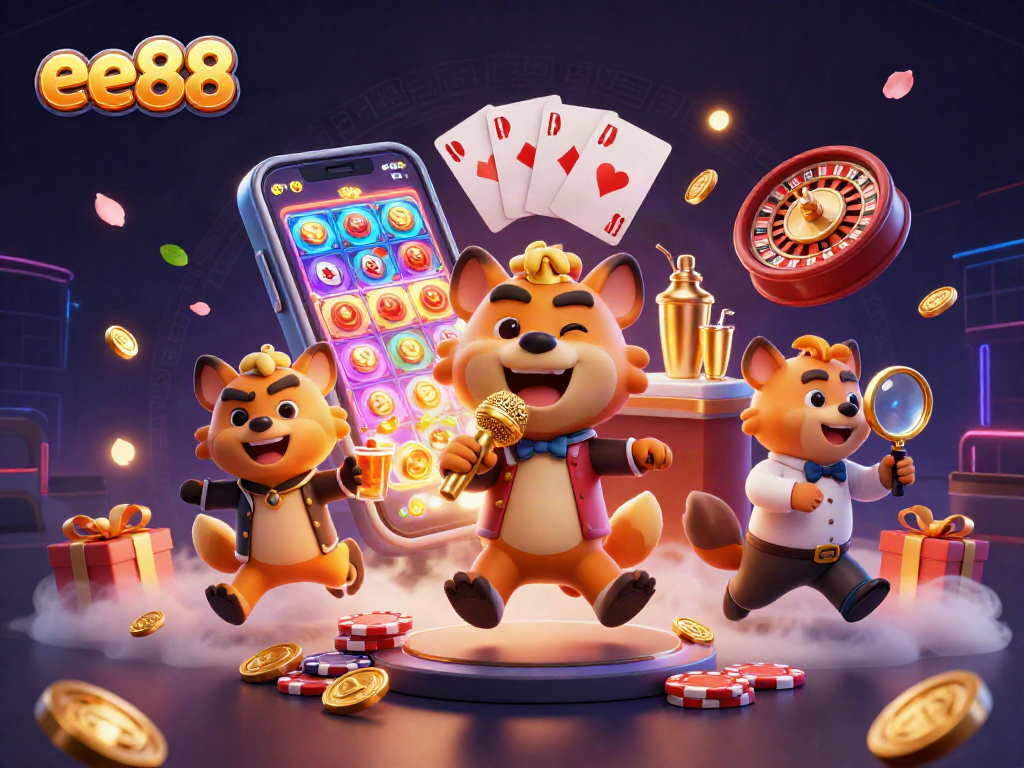 Experience the vibrant humor of ee88 at a casino with animated hyenas and exciting game elements.