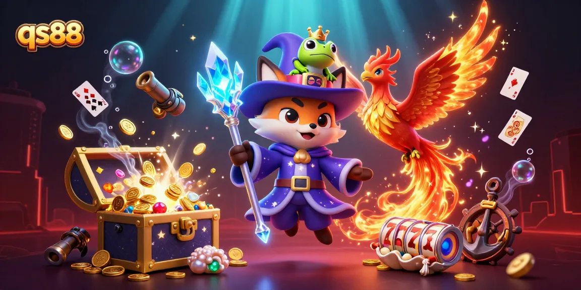 Experience qs88 with magical elements and underwater adventure in this dynamic casino illustration.