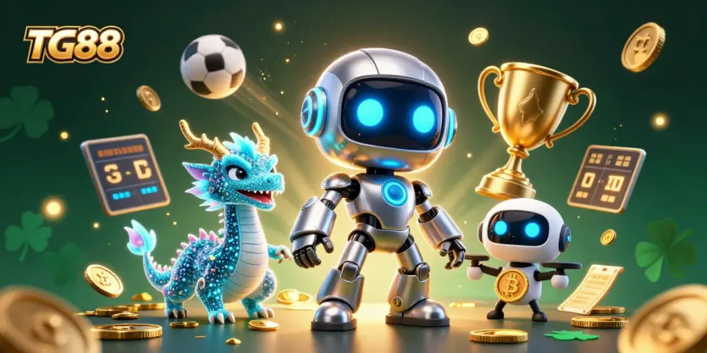 Join the TG88 casino world with vibrant characters and sports themes in a dynamic marketplace.