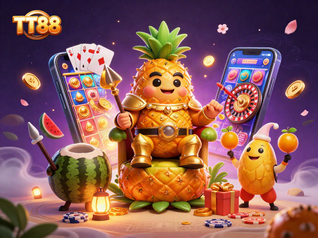 Engage with the thrilling TT88 casino adventure featuring the golden pineapple king and vibrant gameplay elements.