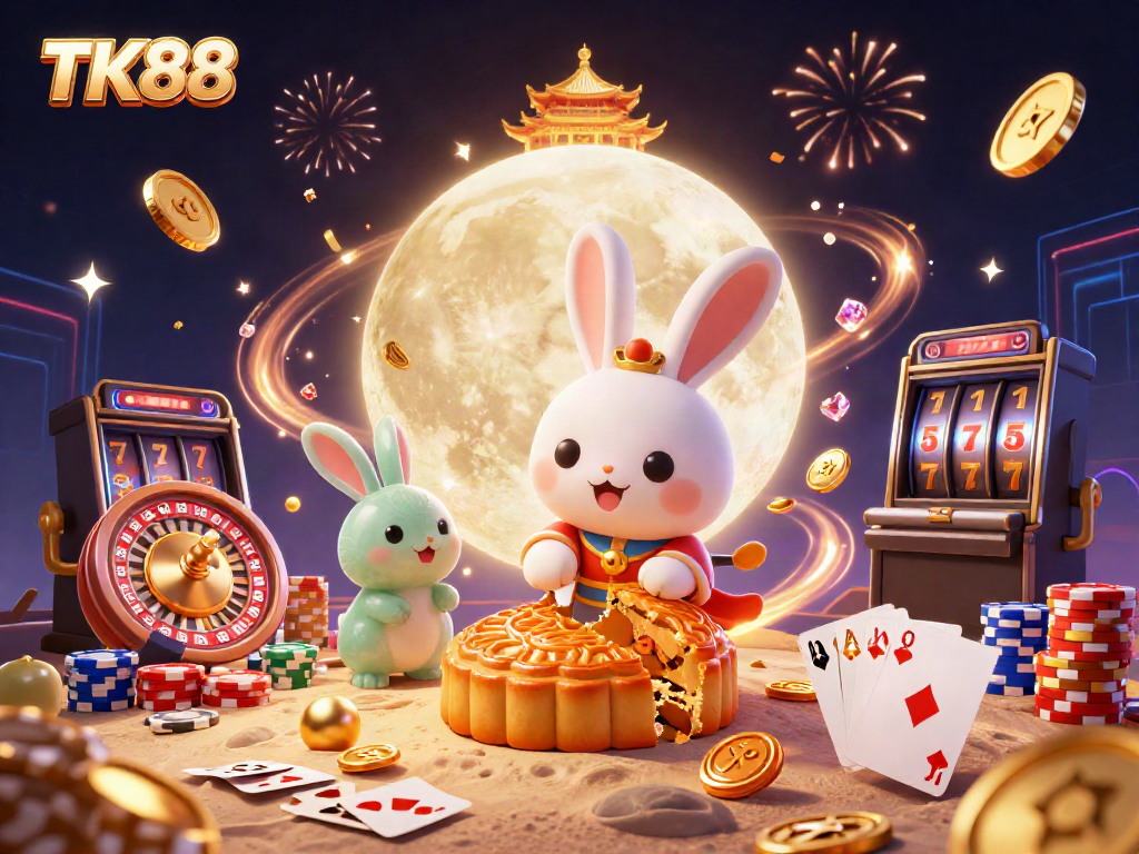 Join the fun at TK88 with a vibrant illustration of winning casino elements and folklore charm.