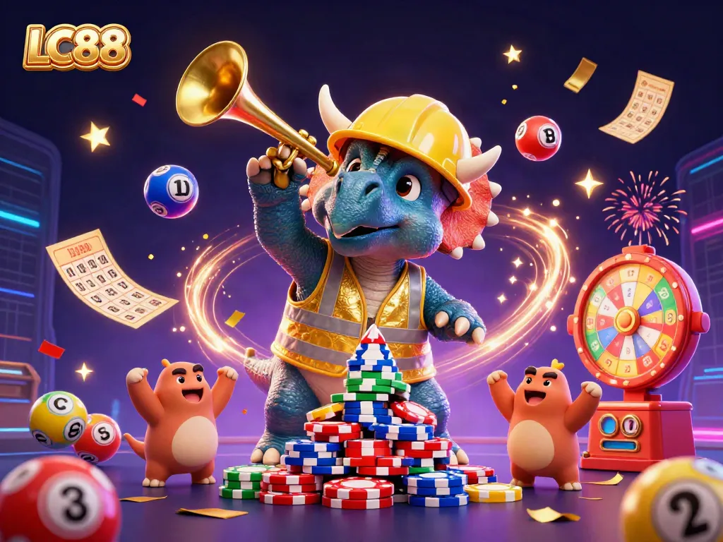 LC88 showcases a fun and vibrant scene of cartoon characters celebrating a casino jackpot.