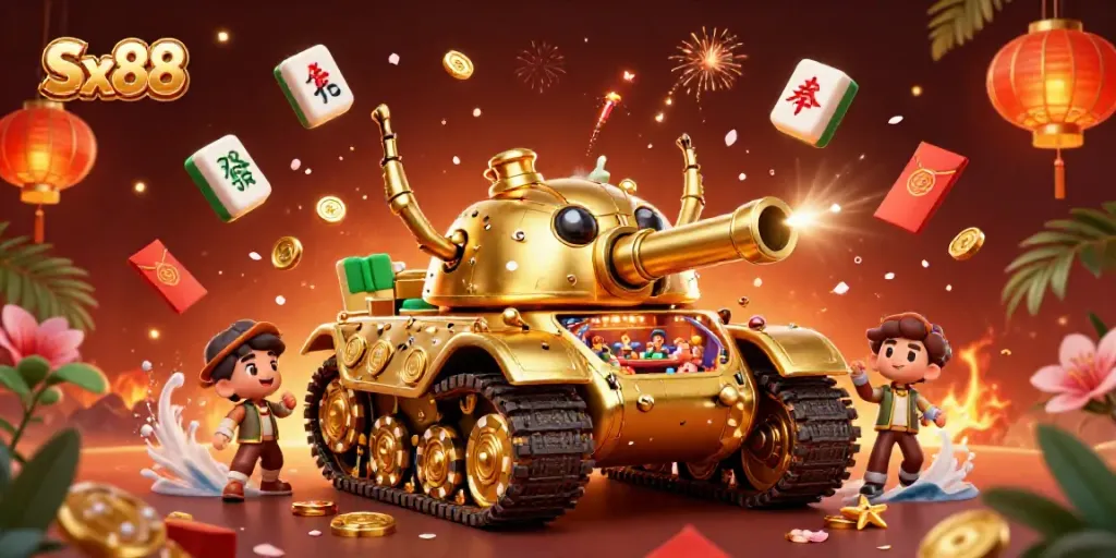 Experience the excitement of Sx88 in a vibrant miniature casino scene within a golden beetle tank.