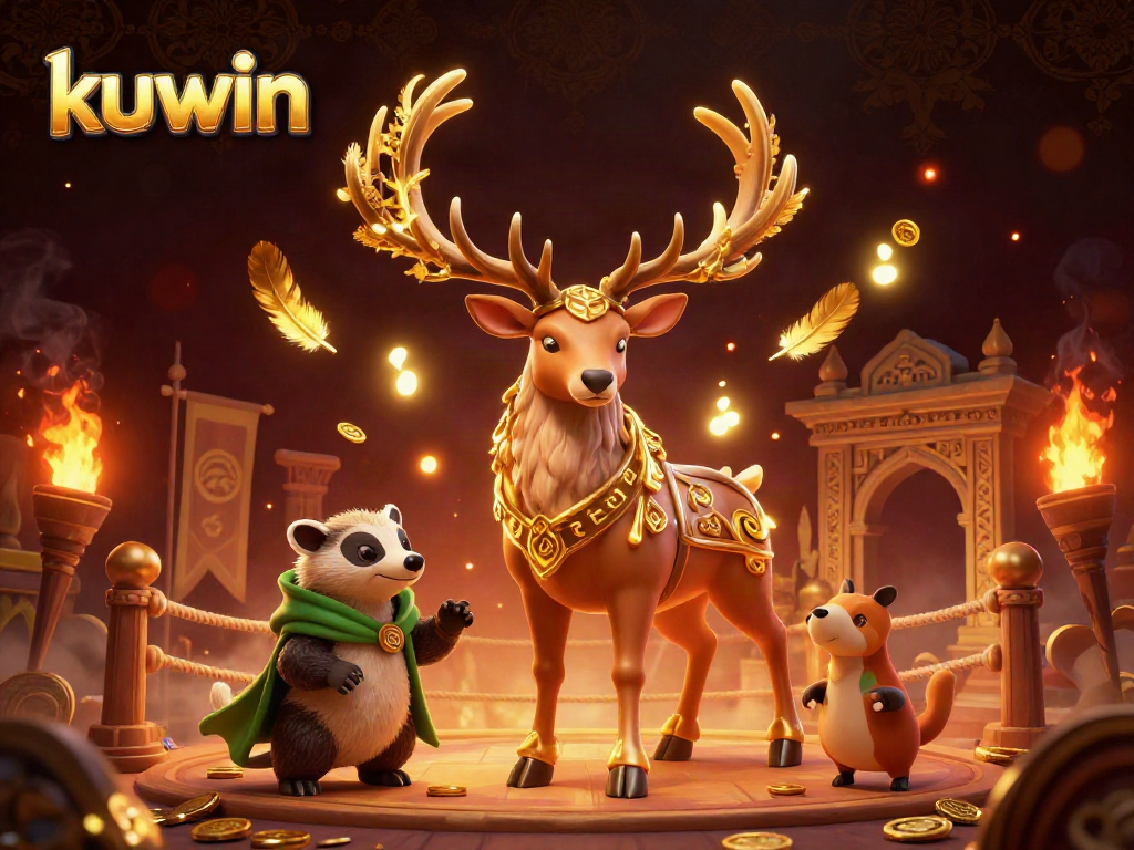 Kuwin's vibrant 3D illustration showcases a druid stag and badger amidst casino elements, capturing the thrill of gambling.