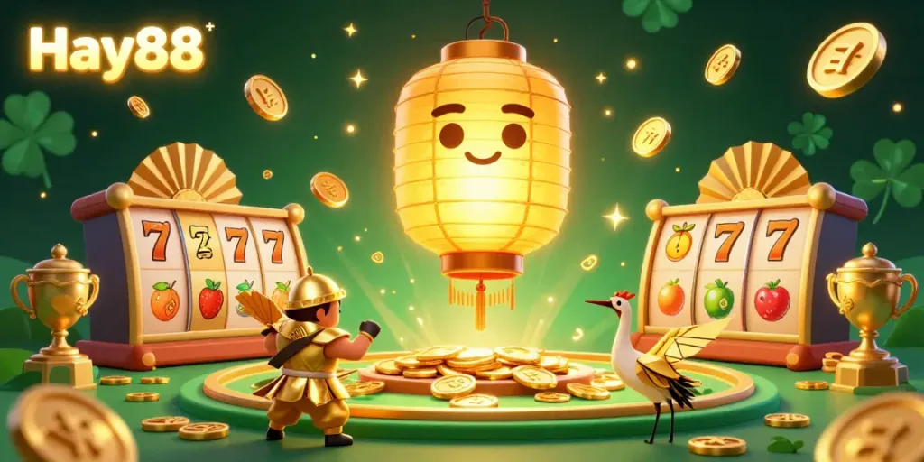Experience excitement at Hay88 with dynamic casino games and a magical golden lantern spirit.