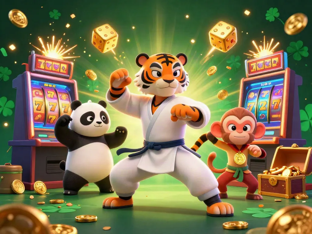 Soi cầu 888 community celebrating wins with dynamic 3D tiger, panda and monkey in casino scene.