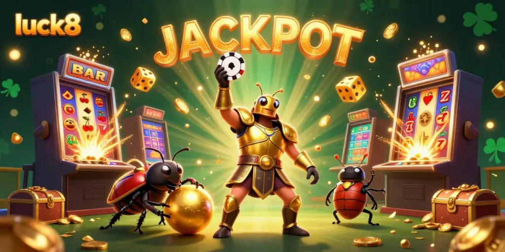 Experience the luck8 jackpot explosion with vibrant casino elements and fun characters.