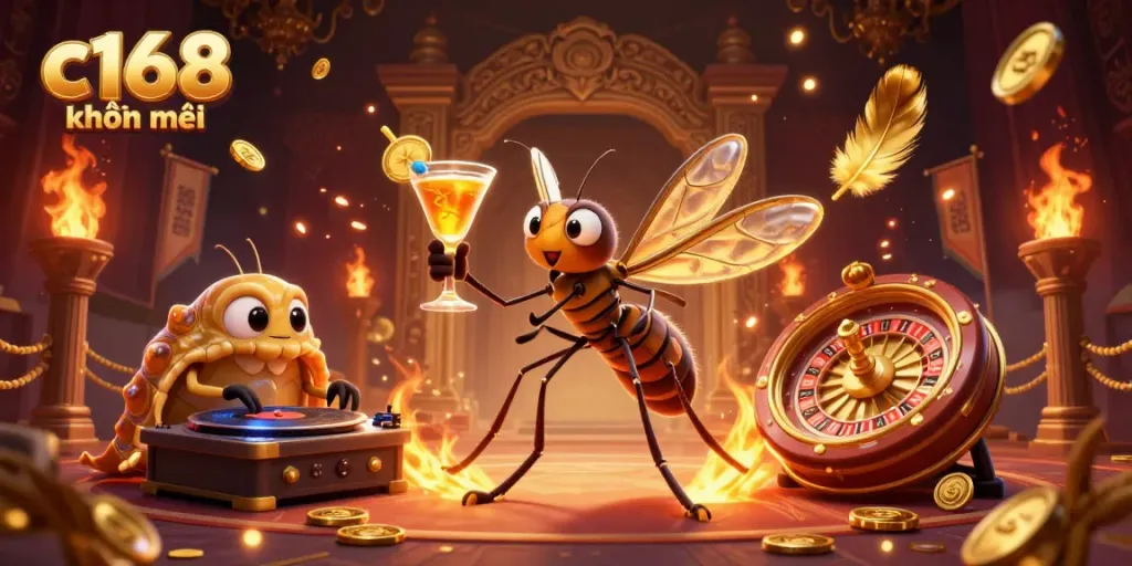 Experience thrilling c168 khuyến mãi in an exciting casino scene featuring a lively cartoon character.