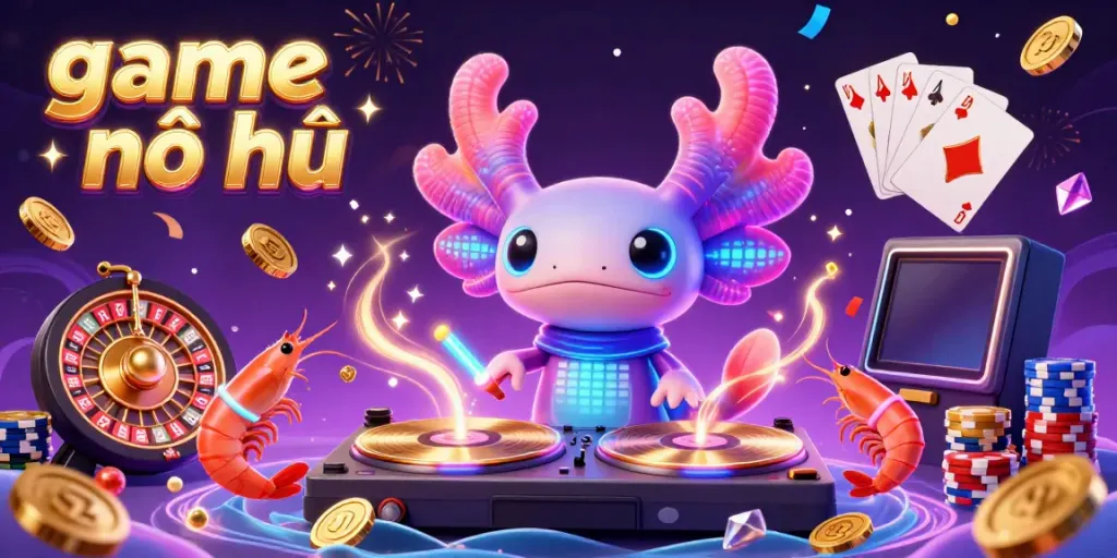 Experience the excitement of game nổ hũ with vibrant characters, cascading coins, and dynamic casino elements.