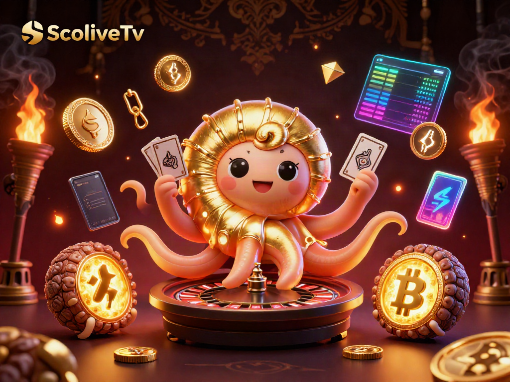 Engage with SocoliveTv's vibrant casino scene featuring a giant nautilus roulette wheel, cryptocurrency elements, and dynamic betting action.