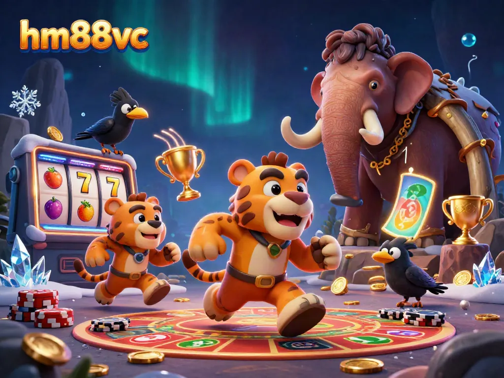 Spin jackpots at hm88vc with vibrant casino-themed illustration featuring exciting game elements.