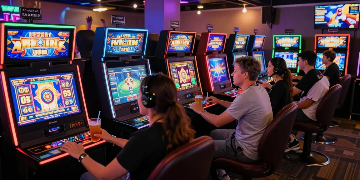 Diverse players enjoying an exciting slot game tournament in a modern gaming lounge.