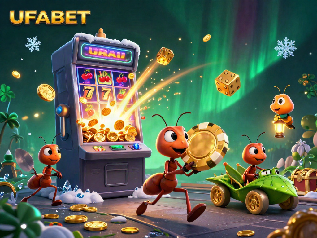 Experience UFABET gaming thrills with ants on a heist, dynamic casino elements, and vibrant jackpot action.