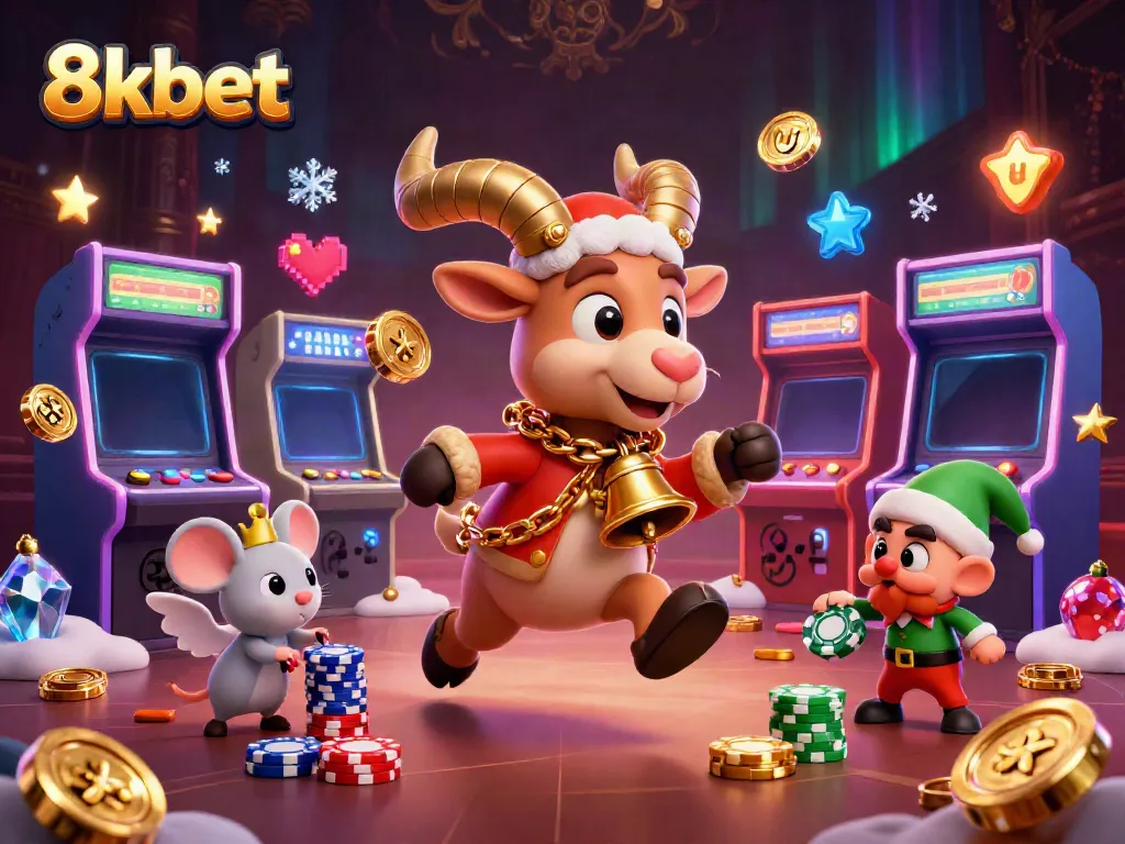 Engage with thrilling games at 8kbet as cartoon characters create excitement in a vibrant casino.