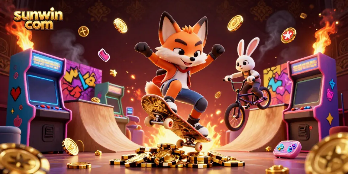 Engage with exciting gaming experiences at sunwin com with vibrant 3D illustrations of casino elements and characters.