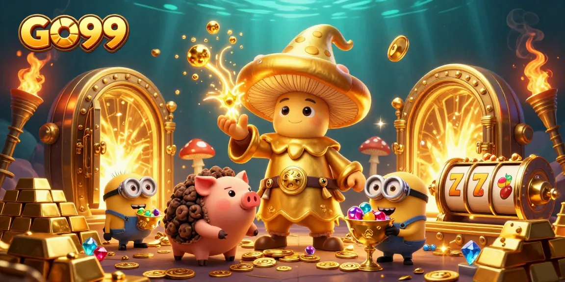 Engage with GO99's vibrant casino magic featuring golden treasures and mystical creatures.