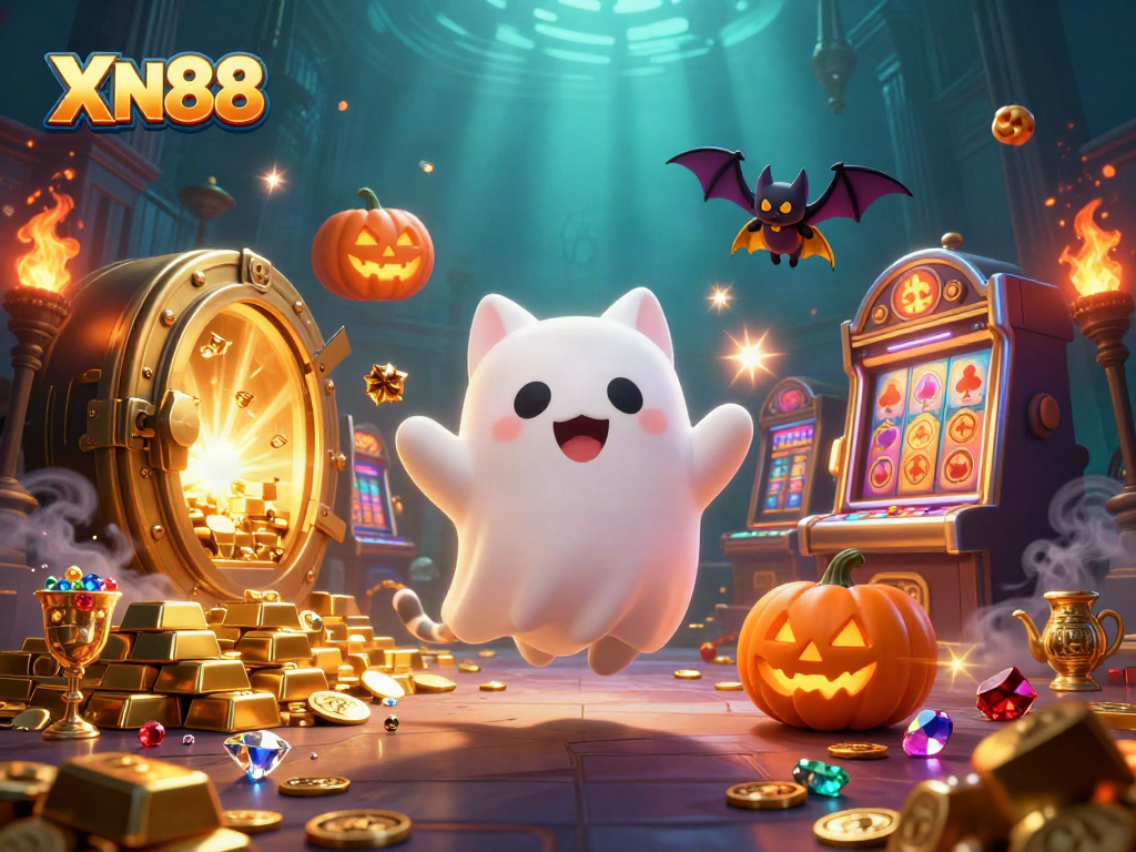 Experience the excitement of XN88 casino with a ghost cat and shimmering treasures