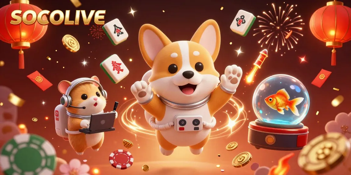 Participate in thrilling SOCOLIVE casino adventures with floating poker chips and winning coins!