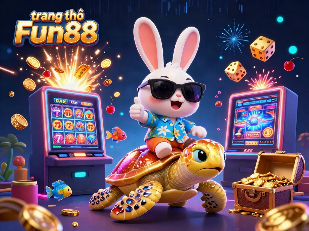 Play at trang chủ Fun88 with a lucky rabbit, golden turtle, and exciting casino elements.