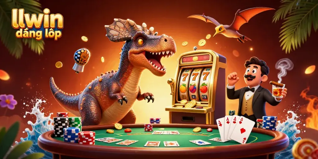 Experience the thrill of llwin đăng nhập with a pachycephalosaurus winning jackpots amidst casino chaos.
