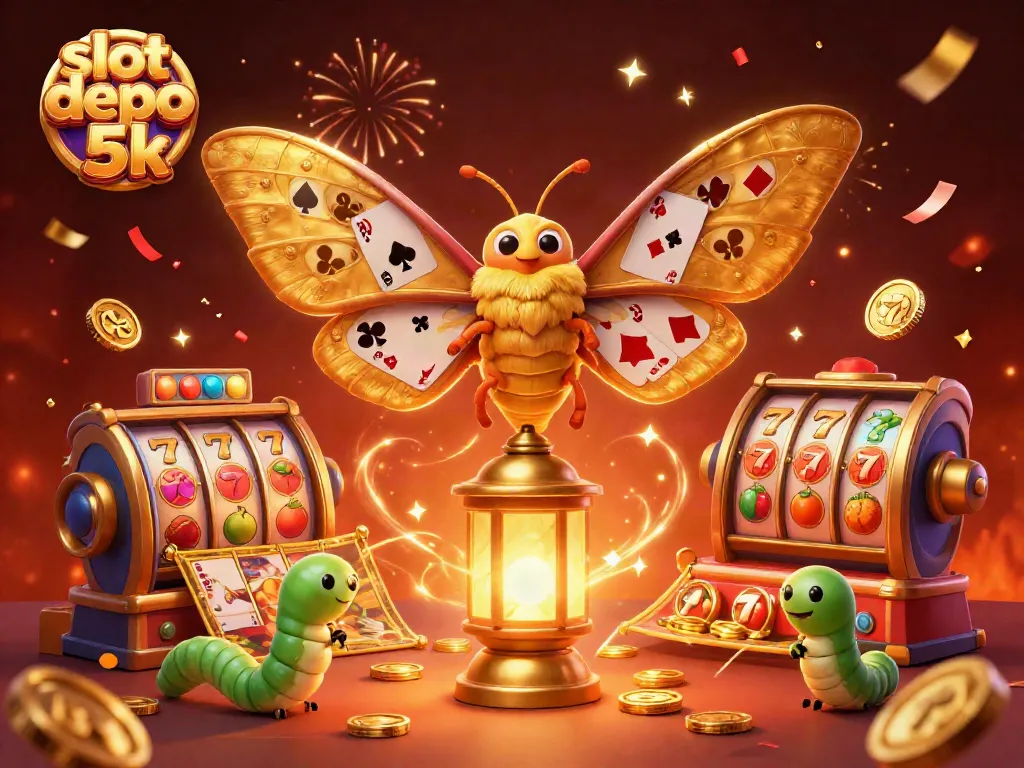 Engage with slot depo 5k action featuring a majestic moth and vibrant slot machines.