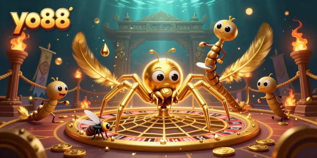Experience thrilling bets at yo88 with a dazzling spider roulette wheel and centipede croupier.