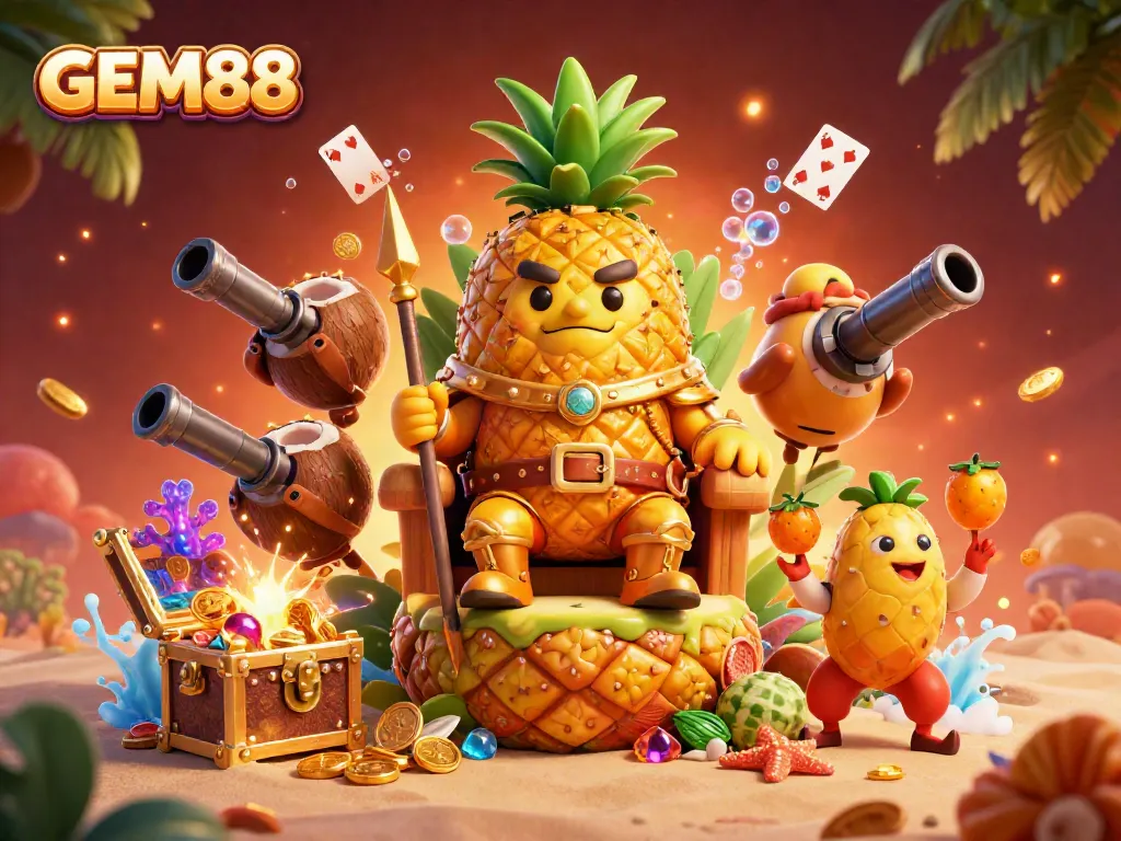 Join the FUN at GEM88, where the golden pineapple king and friends bring the beach casino to life!