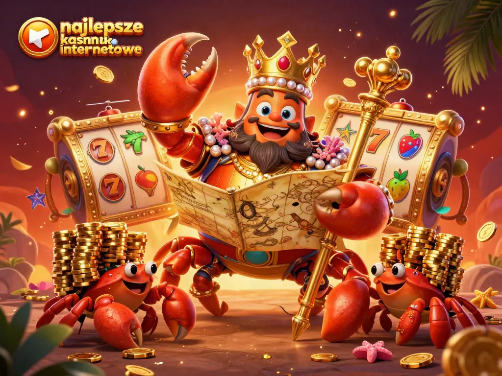 Experience the thrill of najlepsze kasyna internetowe with a vibrant 3D casino scene featuring a golden crab emperor.