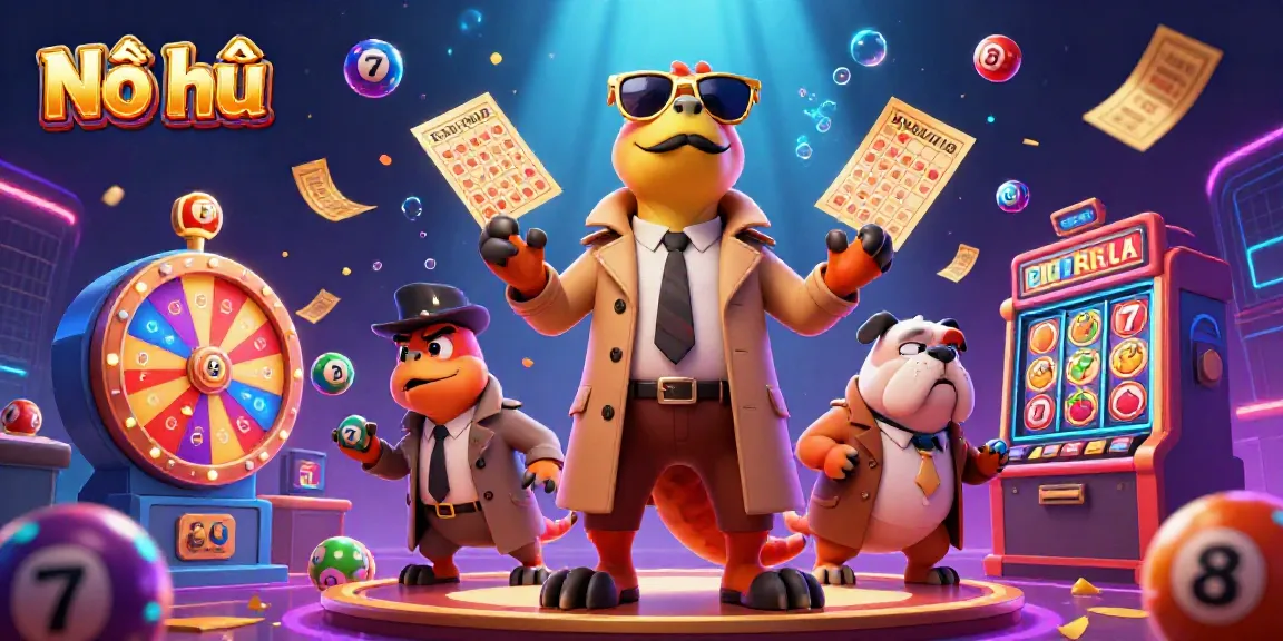 Nổ hũ raptors attempting VIP entry in a vibrant casino scene with lottery elements and glowing effects