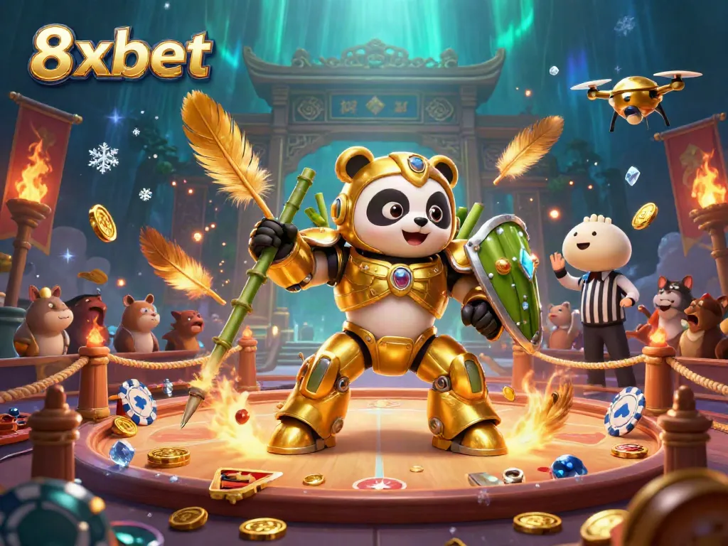 Bet with 8xbet while enjoying an exciting scene of cartoon characters in a vibrant casino arena.