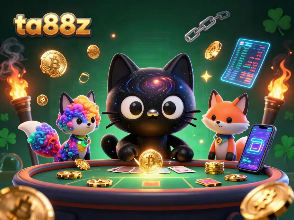 Engage with ta88z at a cosmic casino featuring unique characters amidst crypto elements.