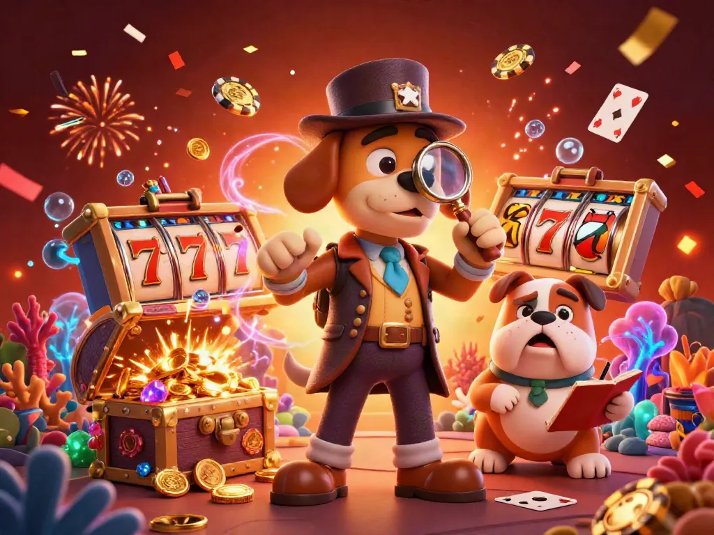 Join Fabet's playful detective in a vibrant casino world, uncovering poker chip treasures.