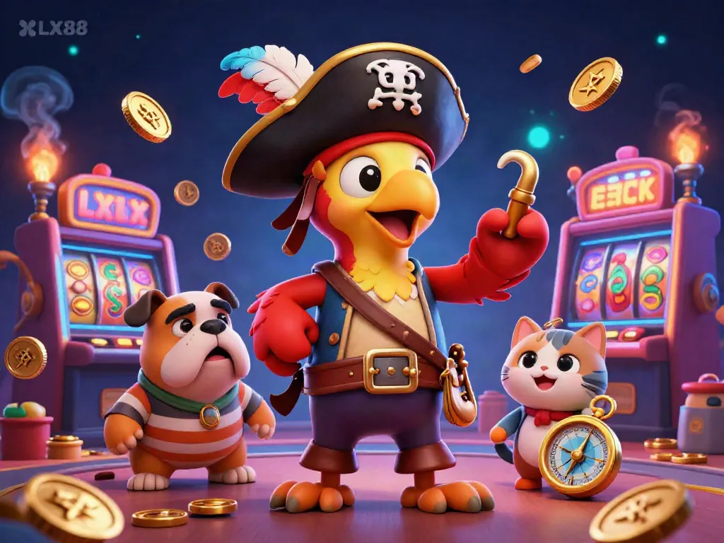Experience winning games at LX88 with vibrant casino-themed illustrations of characters and gold coins.