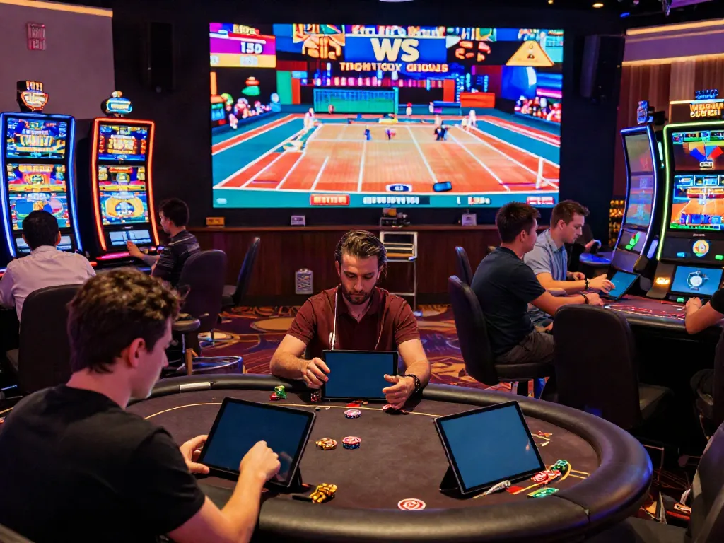 Engaging casino scene showcasing players enjoying online games at https://h19gene.com/, vibrant atmosphere with technology and excitement.