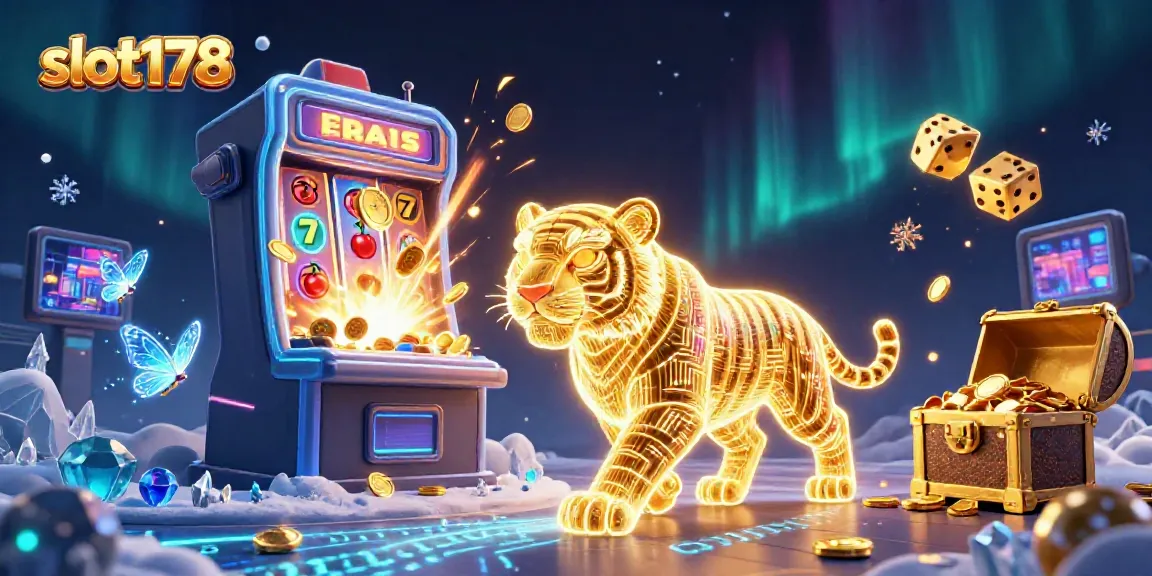 Experience slot178's vibrant jackpot explosion and golden tiger in a digital casino landscape.